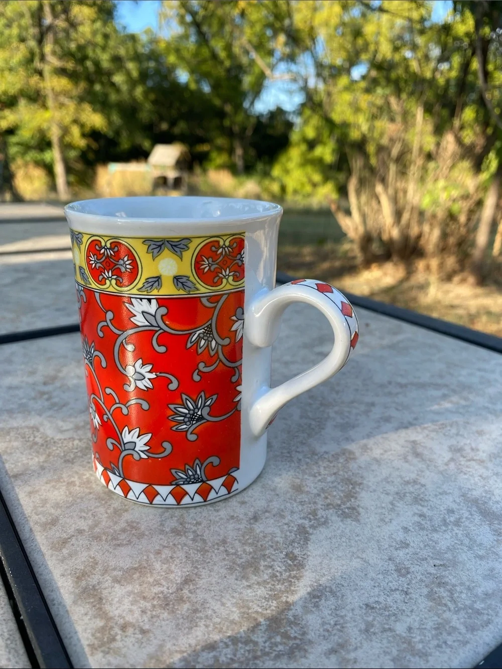 Vintage Pier 1 Porcelain Red Floral Mug Made In Japan by Kanesho 1970s 3